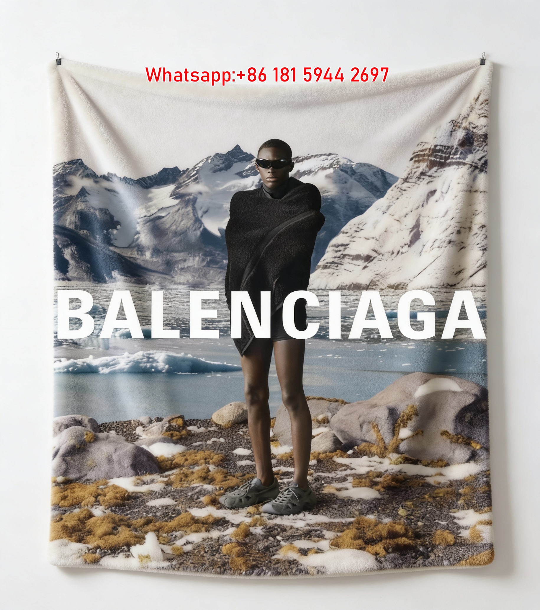 Balenciaga Glacier Landscape Print Flannel Sofa Throw Blanket BA418